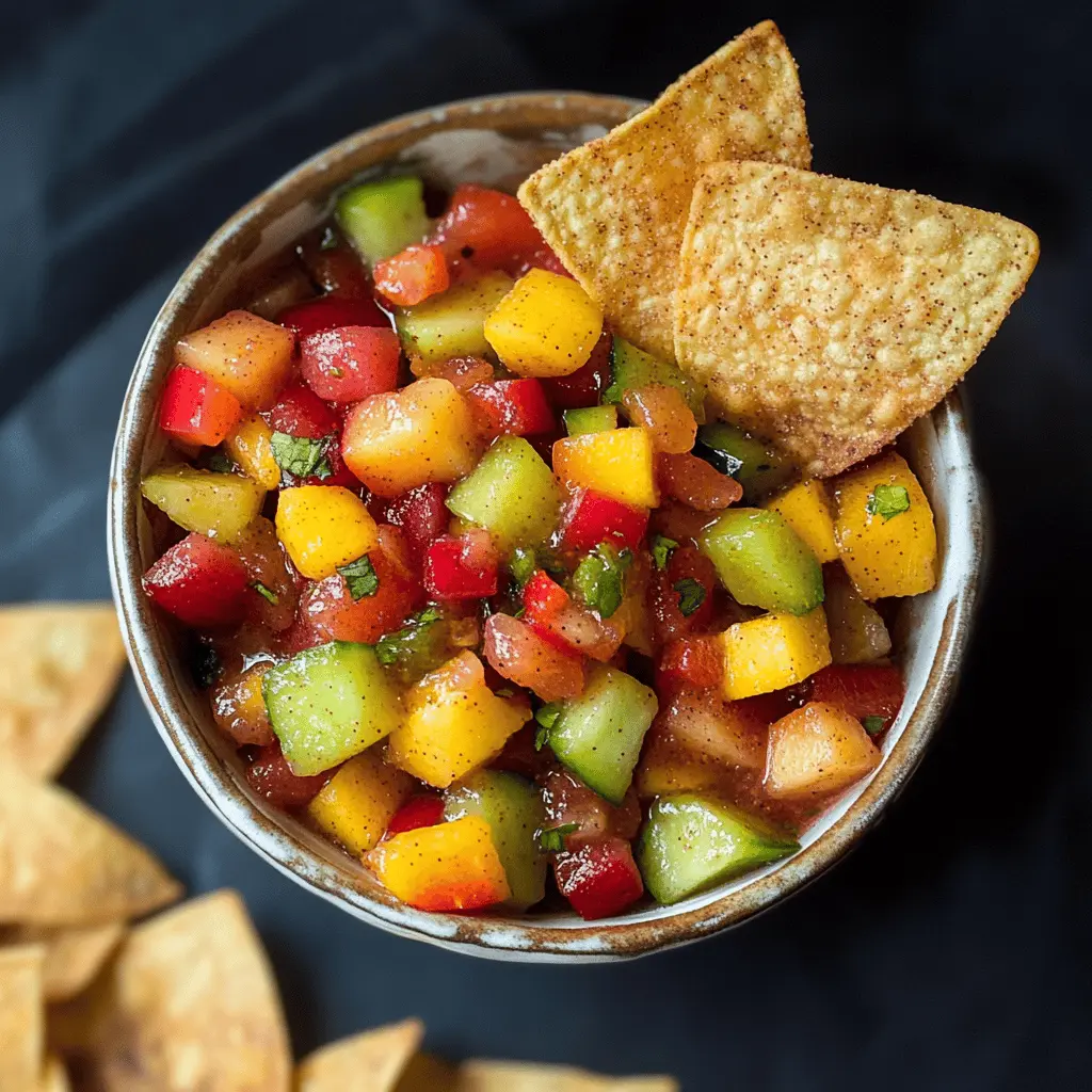 Brighten your snack time with this delicious Fruit Salsa paired with crunchy Cinnamon Chips! This refreshing mix of your favorite fruits is perfect for summer gatherings, and the sweet, crispy chips bring a delightful crunch. Save this recipe for an easy and vibrant way to impress your friends at your next party or picnic!