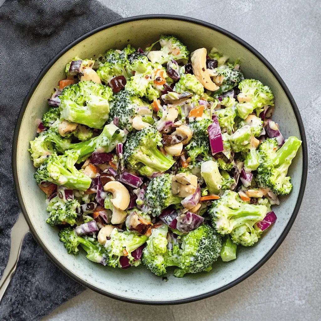This Healthy Broccoli Salad is a colorful mix packed with nutrients! Crisp broccoli, crunchy sunflower seeds, and sweet raisins create the perfect balance of flavors. Toss in a tangy yogurt dressing for a refreshing side dish that's great for picnics or potlucks. Save this recipe to enjoy a deliciously nutritious salad anytime!