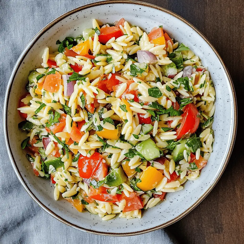 This Orzo Salad is a delightful blend of flavors and textures! Packed with fresh veggies, herbs, and a zesty dressing, it's perfect for picnics, potlucks, or a light dinner. With simple ingredients like spinach, tomatoes, and feta, this dish is not only tasty but also quick to prepare. Save this recipe to enjoy a vibrant and refreshing salad whenever you want!