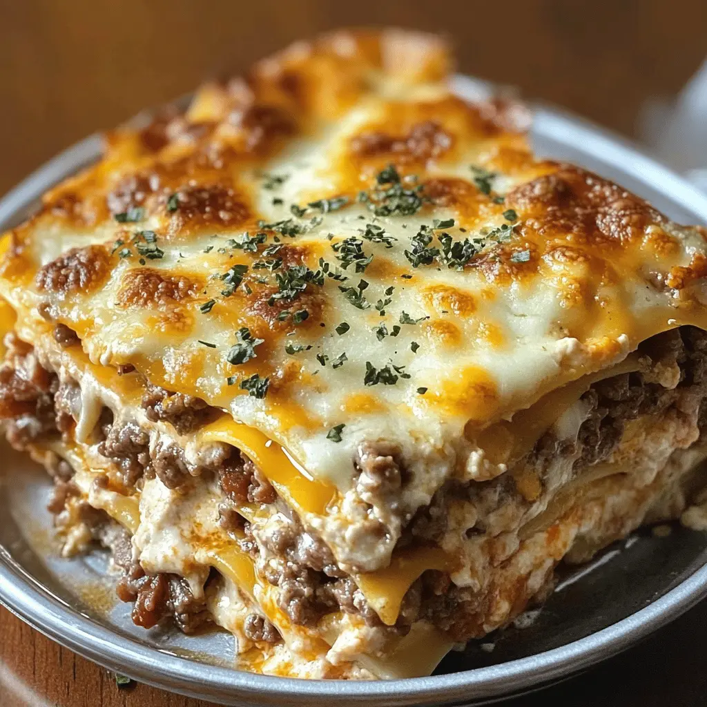 Get ready to impress with this Parmesan Garlic Bacon Cheeseburger Lasagna! Layered with rich flavors of savory bacon, creamy cheese, and zesty garlic, it's a fun twist on classic lasagna. Perfect for family gatherings or a cozy dinner night. Don't forget to save this recipe for a hearty meal everyone will love!