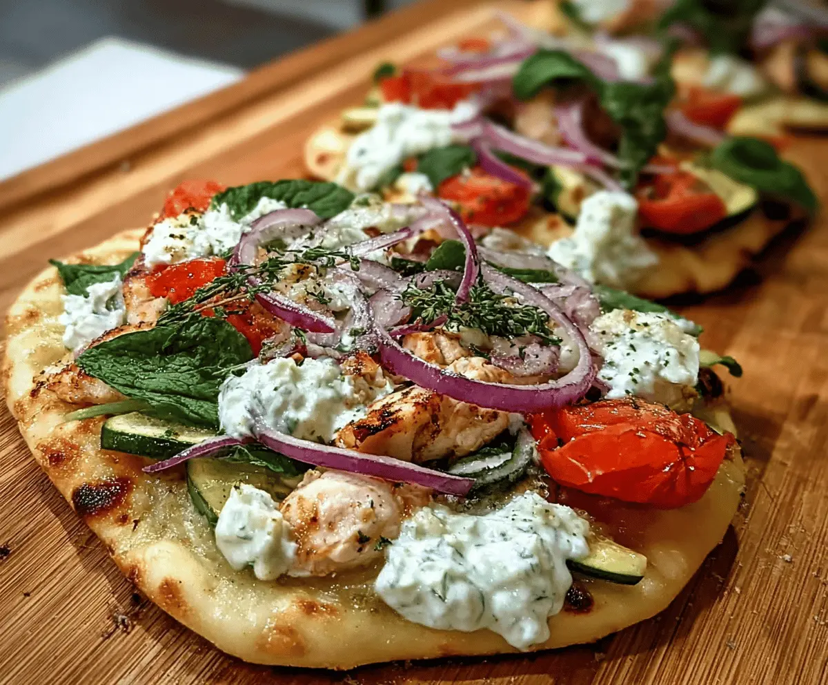 Easy Tzatziki Chicken and Veggie Naan Pizza
