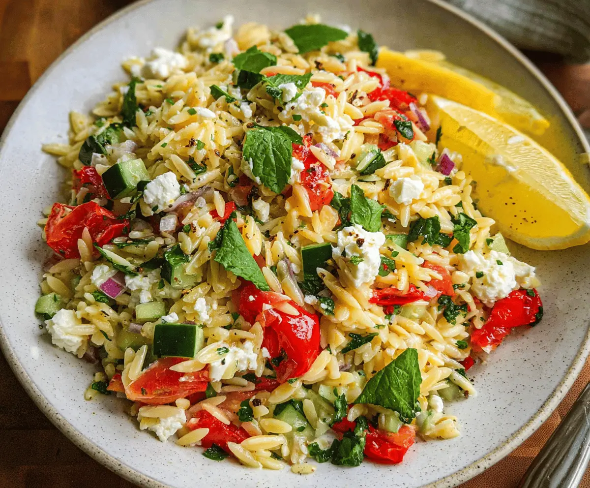 Easy Lemon Orzo Salad with Feta Cheese