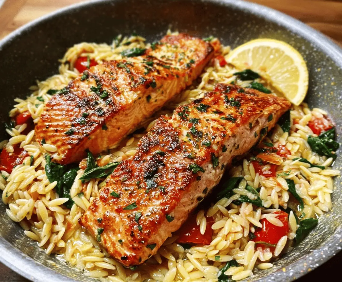 Easy One Skillet Lemon Salmon with Orzo