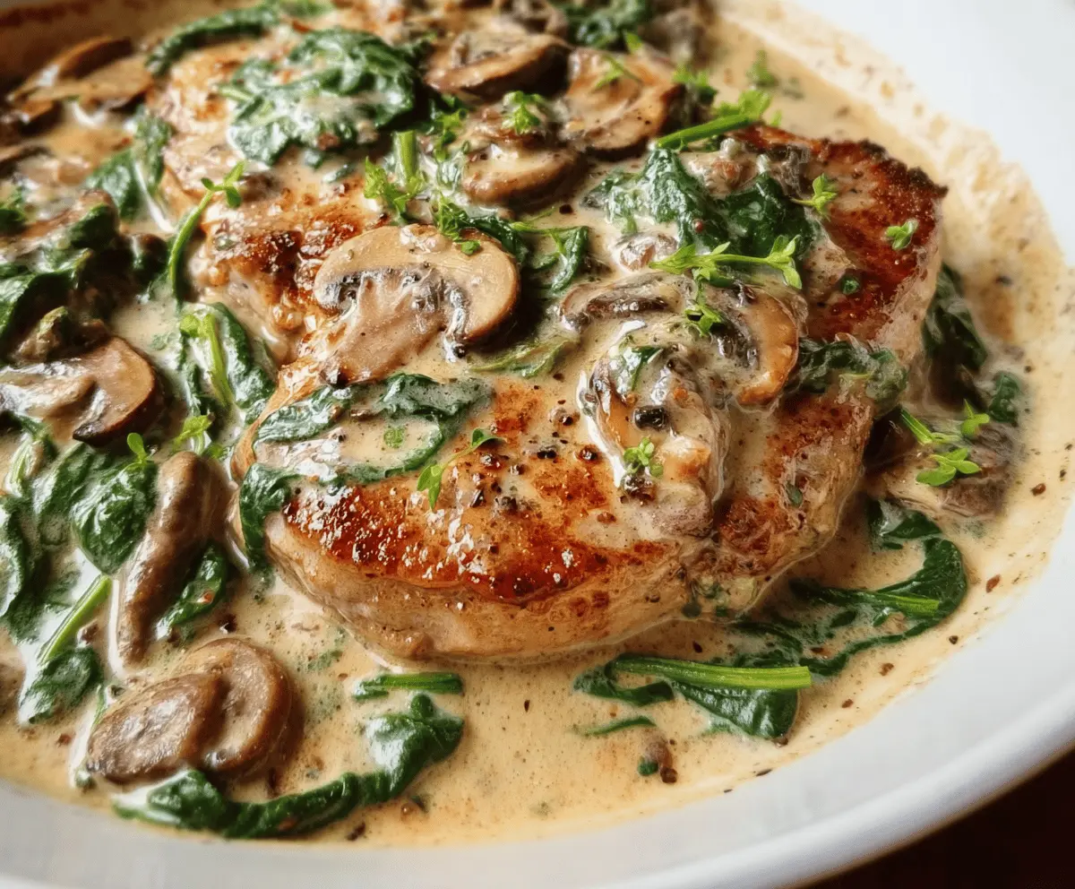 Easy Creamy Spinach Mushroom Pork Chops