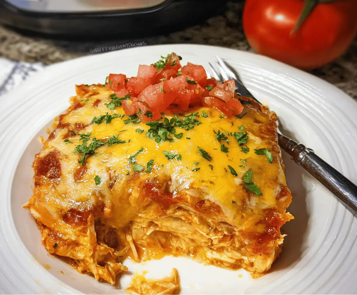 Easy Crockpot Chicken Enchilada Casserole