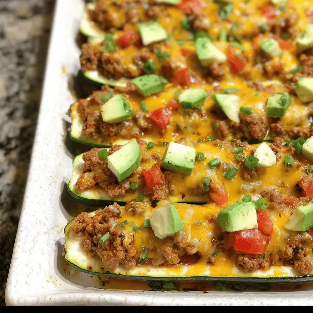 Healthy Ground Turkey Taco Stuffed Zucchini Boats