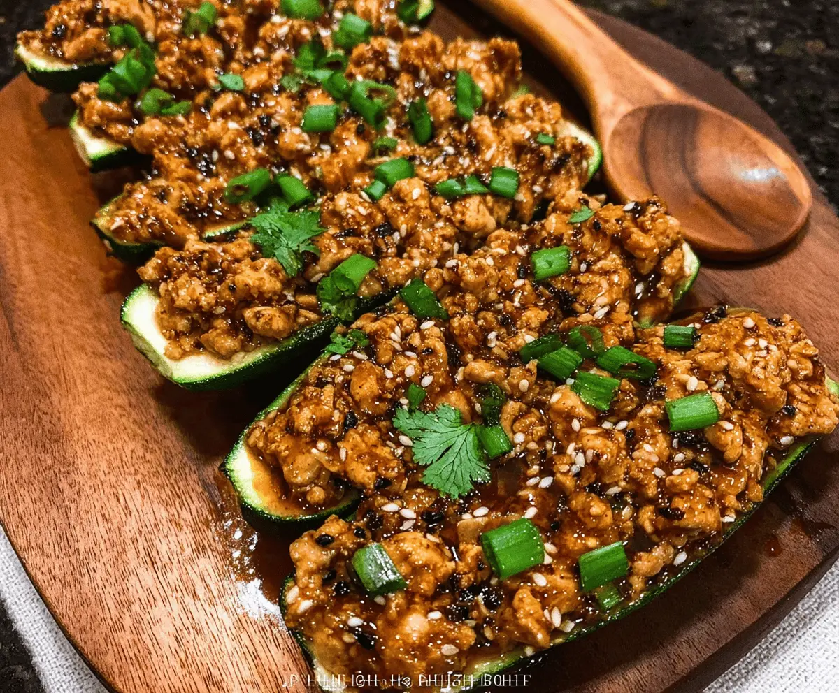 Garlic Sesame Honey Chicken Stuffed Zucchini Boats