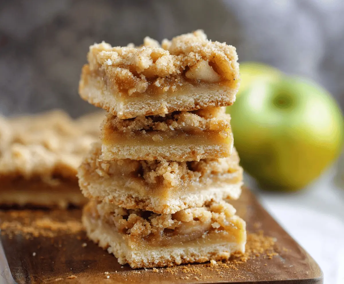 Delicious apple crisp shortbread bars topped with cinnamon-spiced apple filling and a buttery shortbread crust, perfect for dessert or snack.