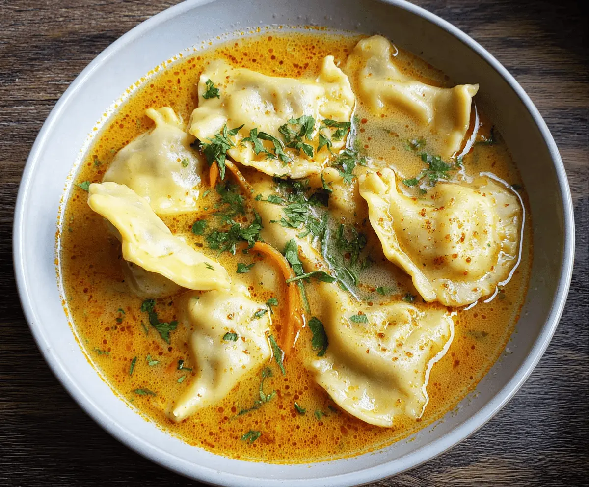 A bowl of hearty curry dumpling soup featuring fluffy dumplings, colorful vegetables, and a flavorful spicy broth, served in a rustic white bowl.