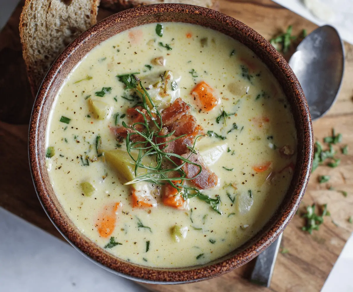 Creamy and nutritious healthy potato soup served in a bowl with fresh herbs, perfect for a comforting meal.