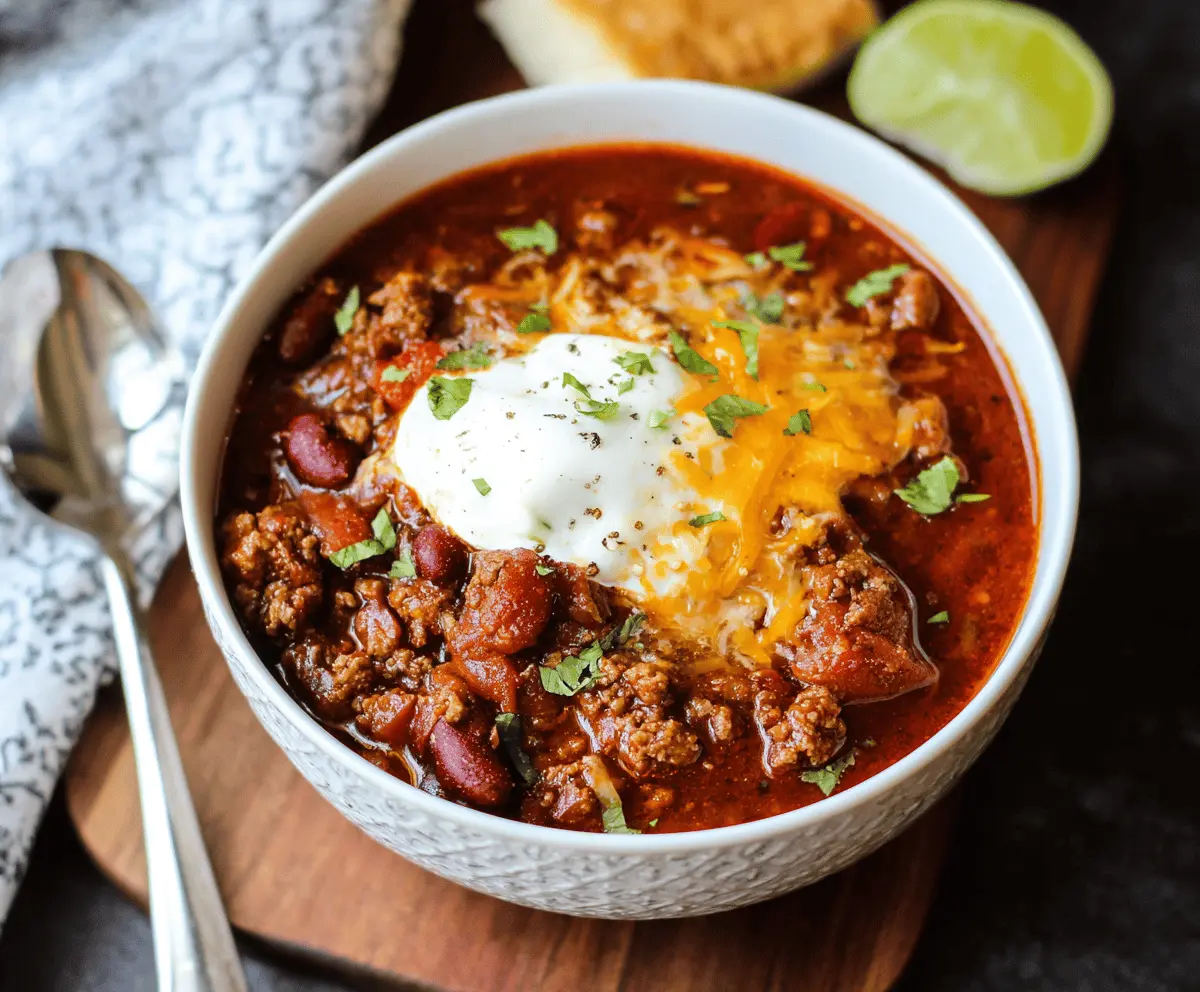 Delicious homemade Instant Pot chili served in a bowl with toppings, ready to enjoy
