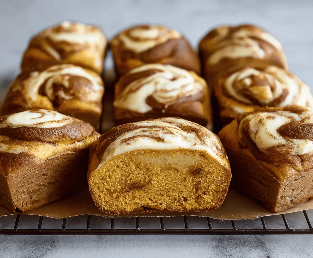 Mini Pumpkin Cream Cheese Bread slices topped with whipped cream and cinnamon, perfect for fall desserts and snacks