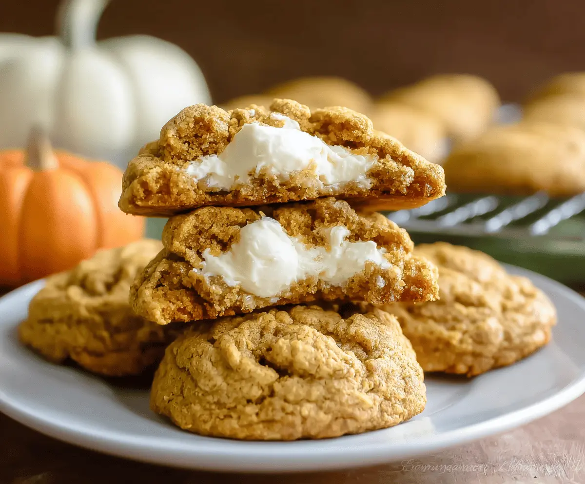Delicious homemade pumpkin cheesecake cookies with creamy filling and spiced pumpkin flavor, perfect for fall treats