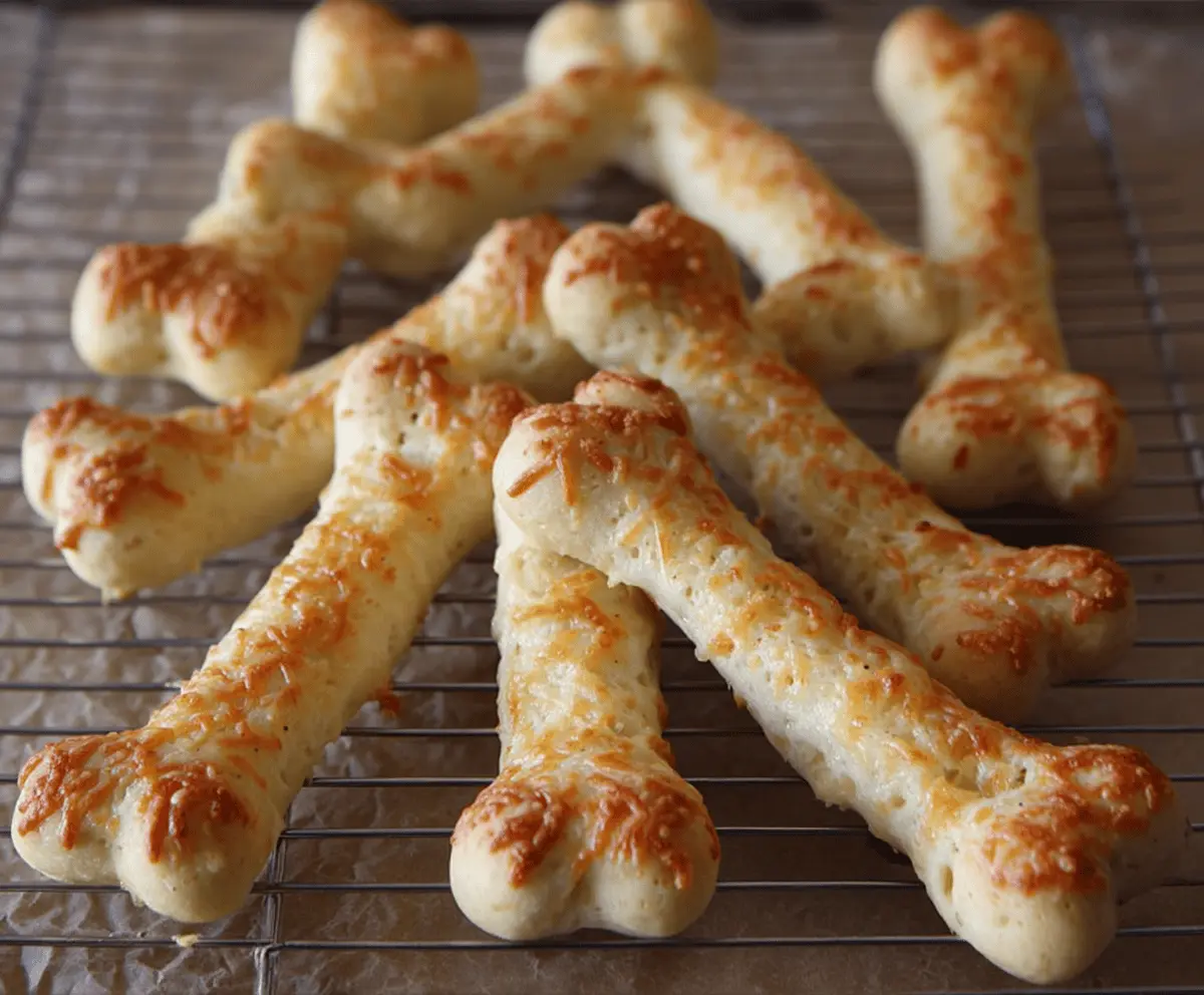 Delicious Cheesy Halloween Breadstick Bones with melted cheese and spooky design for Halloween party treats