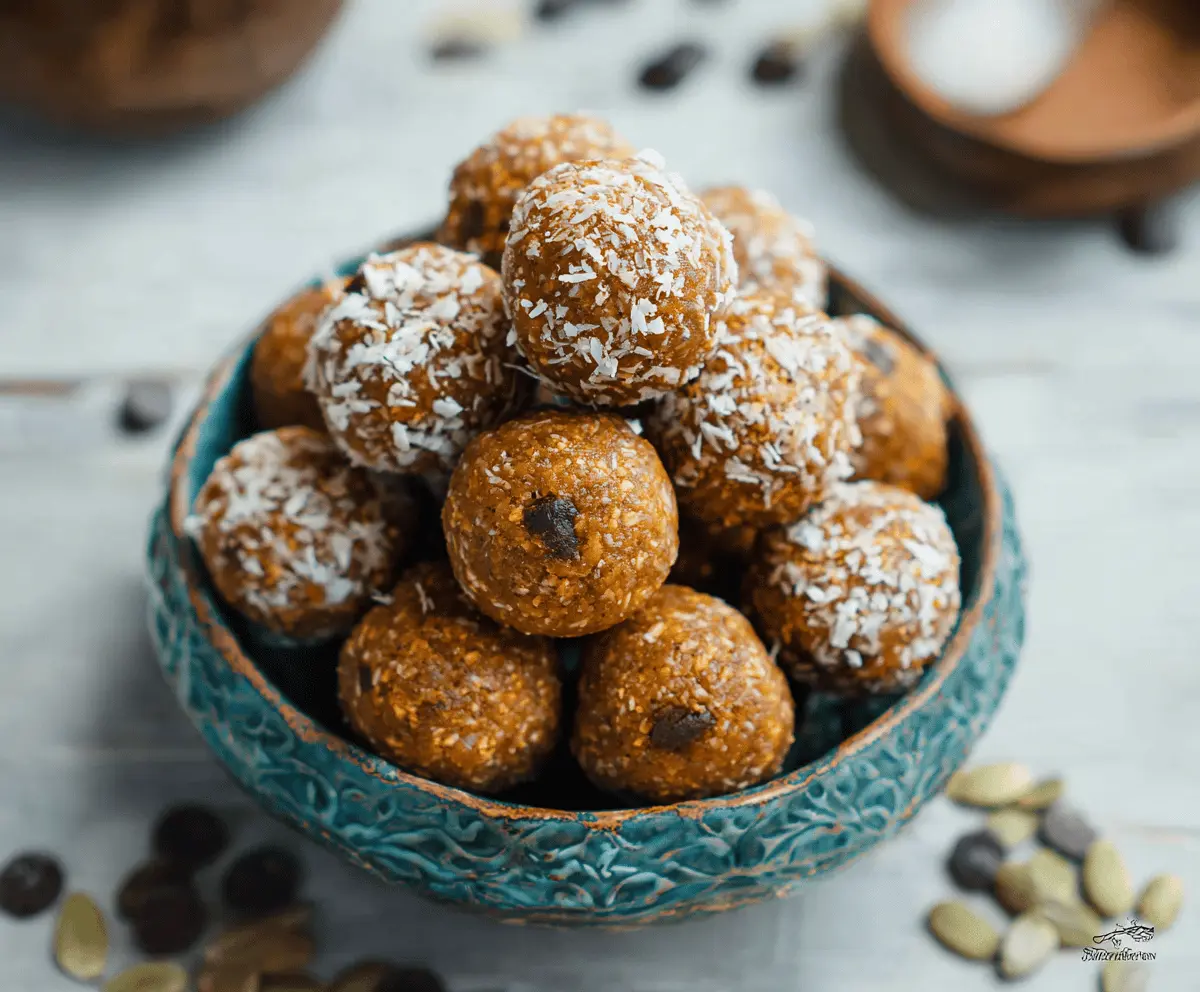 Delicious gluten-free pumpkin protein balls on a white plate, perfect for healthy snacks and packed with pumpkin and protein ingredients