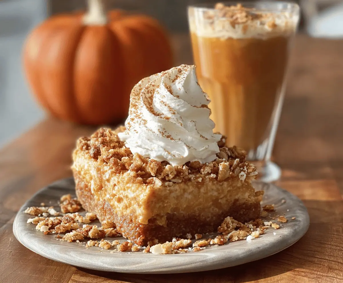Delicious Pumpkin Autumn Crunch Delight dessert topped with whipped cream and cinnamon, perfect for fall celebrations