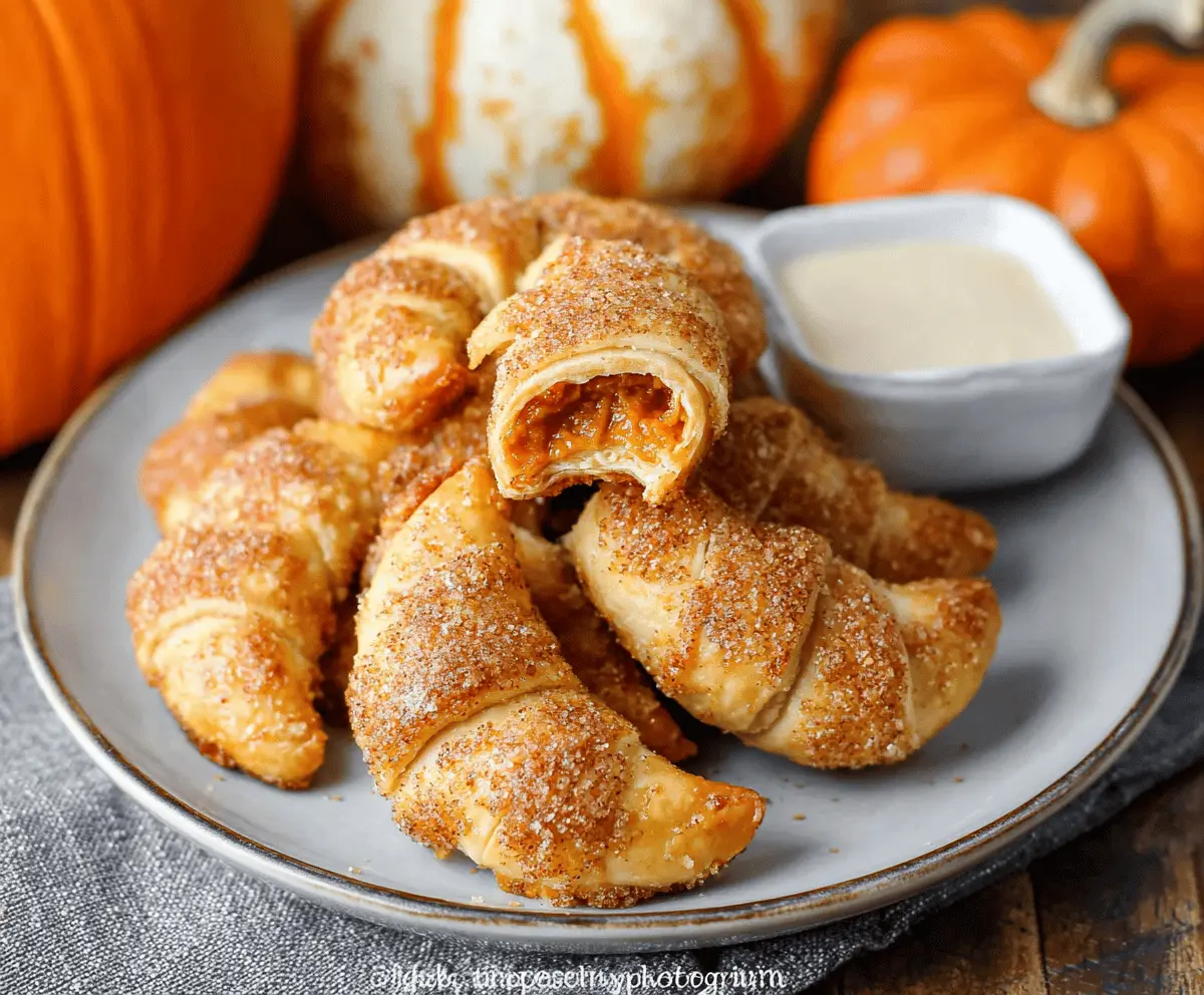 Delicious pumpkin crescent bites topped with cinnamon and sugar, perfect for fall snacks or holiday parties.