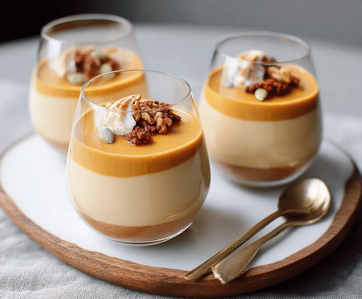 Creamy pumpkin panna cotta topped with whipped cream and a cinnamon garnish on a rustic plate, perfect for fall desserts.